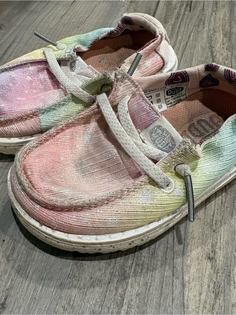 Hey Dude Wendy Toddler Sparkle Star Rainbow Tie Dye Shoes Size K5